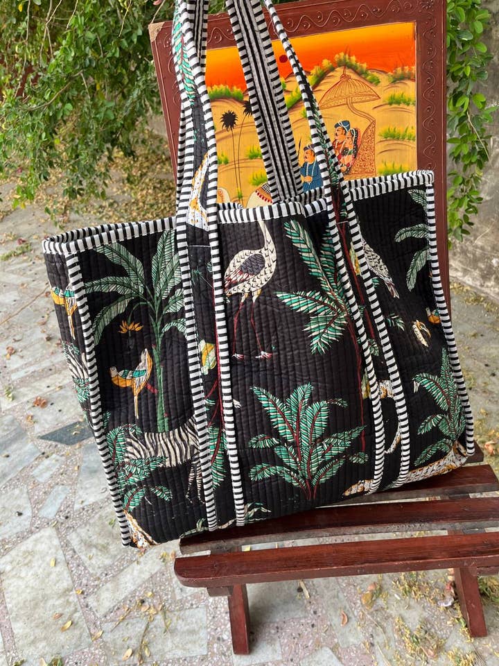 Indian Handmade Pure Cotton Shopping Bag Yoga Bag Quilted for wholesale by Bhawana Handicrafts