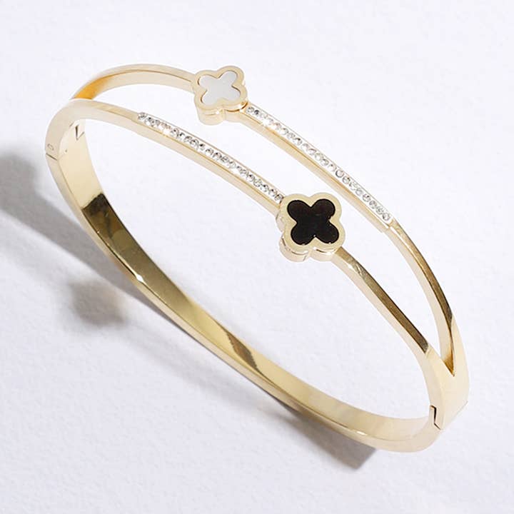 ORO Bracciale rigido placcato in oro bicolore con trifoglio cubico in vendita all'ingrosso su Faire0