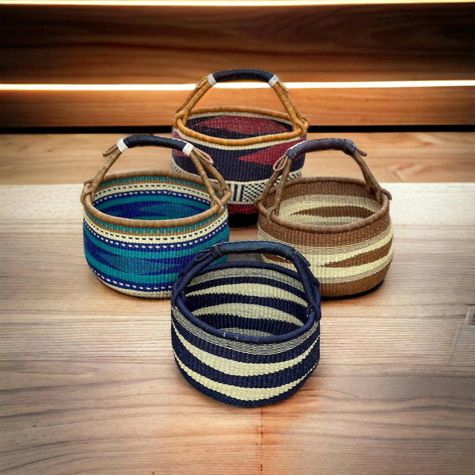 The African Home Goods - Wholesale Beach Bag - African Basket | Bolga Ghana Basket - Blue & Turquoise11