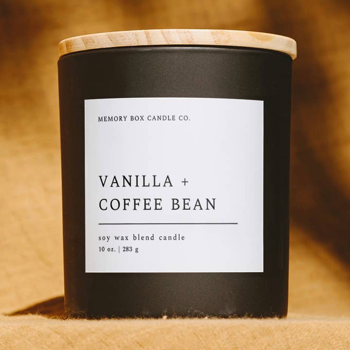 Soy Candle - Vanilla + Coffee Bean - 10 oz Matte Black Glass for wholesale by Memory Box Candle Co.