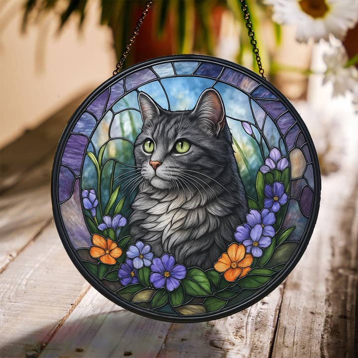 Benutzerdefiniertes Katzenporträt Buntglas-Sonnenfänger, Geschenke bei Verlust eines Haustiers für den Großhandel von NVC Ecommerce LLC