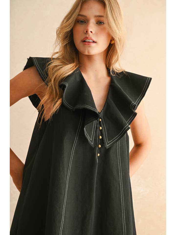 MIOU MUSE - Wholesale Dress - Women's - D4288 RUFFLED COLLAR WOVEN DRESS