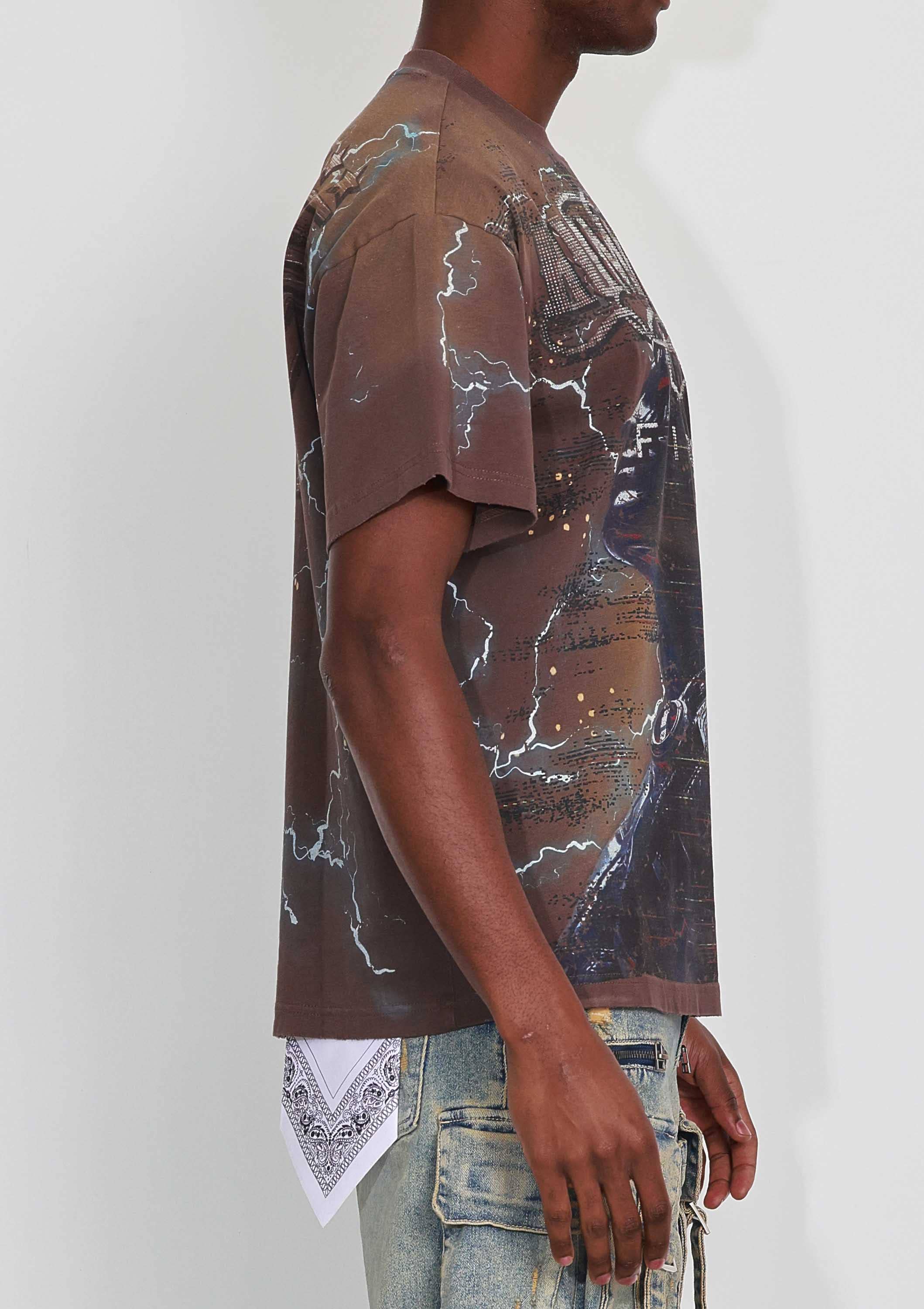 Brun TVÄTTAD HUMANITY FIRST LIGHTNING TEE för wholesale på Faire4