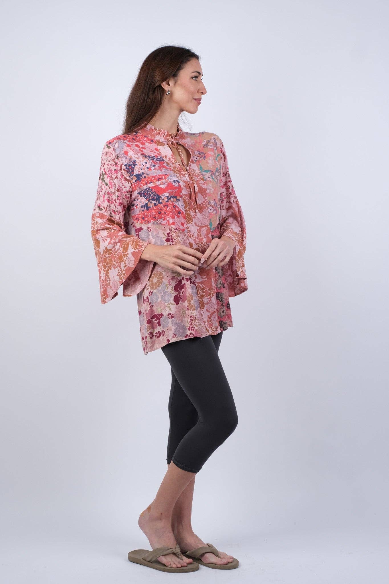 Sacred Threads - Wholesale Tunic - Women's - Pink Floral Muse Boho Top with Bell Sleeves0