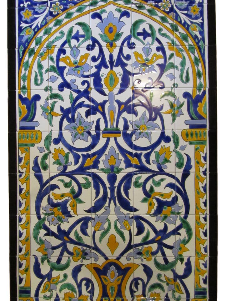 Wandmalerei-Set mit Keramikfliesen (handbemalt in Tunesien) (TAO-12) für den Großhandel von Le Souk Ceramique and Le Souk Olivique