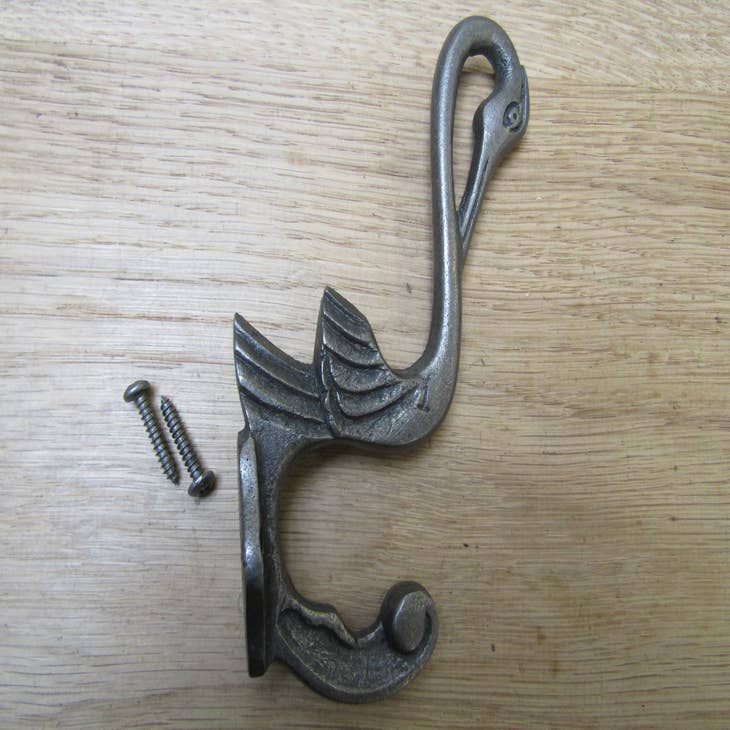 Wholesale Pack Of 5 Pelican Coat Hooks Antique Iron for your store - Faire