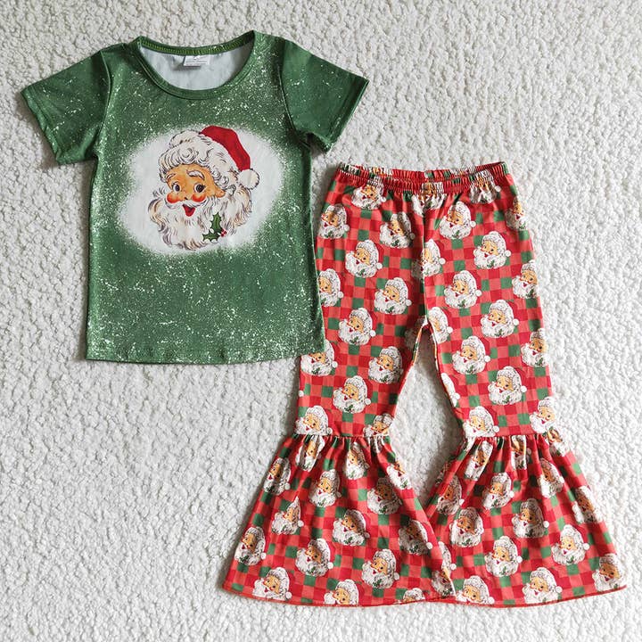 Aier Wholesale - Wholesale Top & Pant Set - Kids - baby girls Christmas santa red bell pants sets