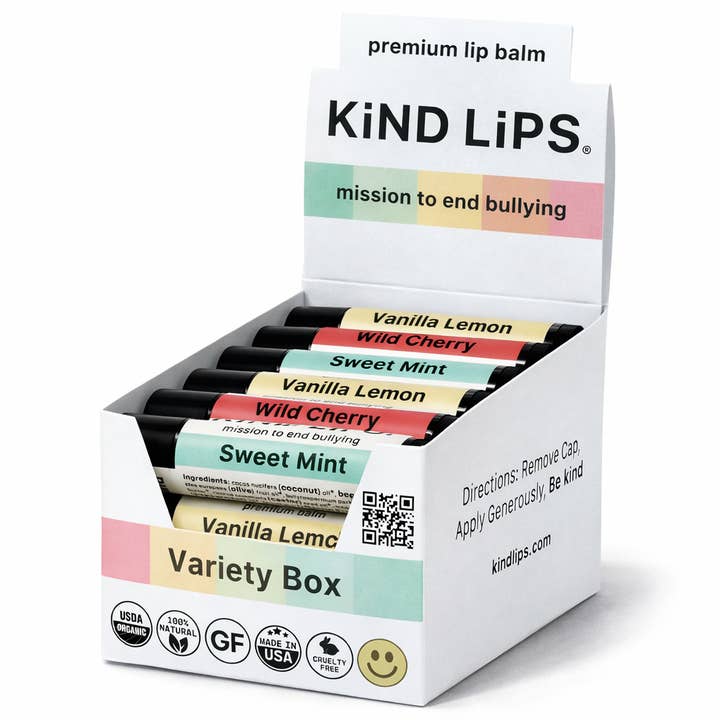 Organic Lip Balm, 12 Ct Variety Box, Clean Beauty Assortment for wholesale by Kind Lips