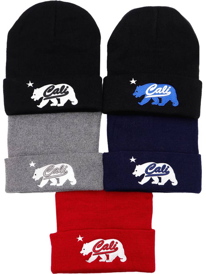 Cali Bear Logo Acrylic Cuffed Classic Beanie for wholesale by Cap Zone