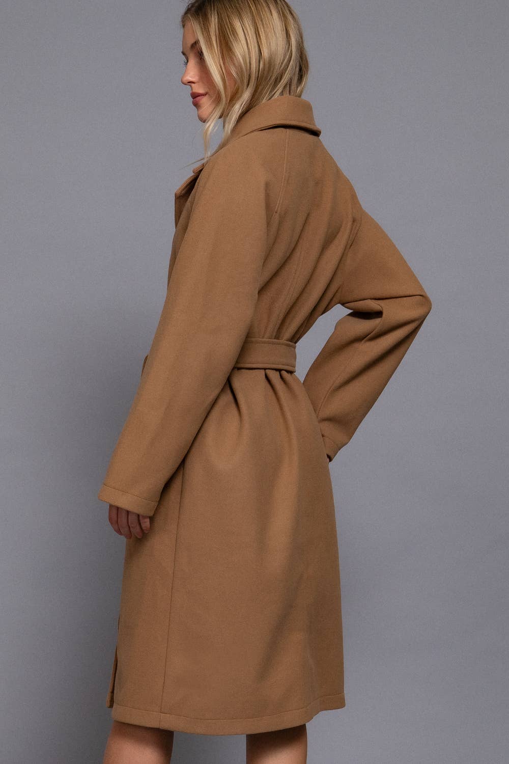 Active Basic | Active USA - Wholesale Trench Coat - Women's - Long Sleeve Double Breasted Button Soft Felt Trench Coat1