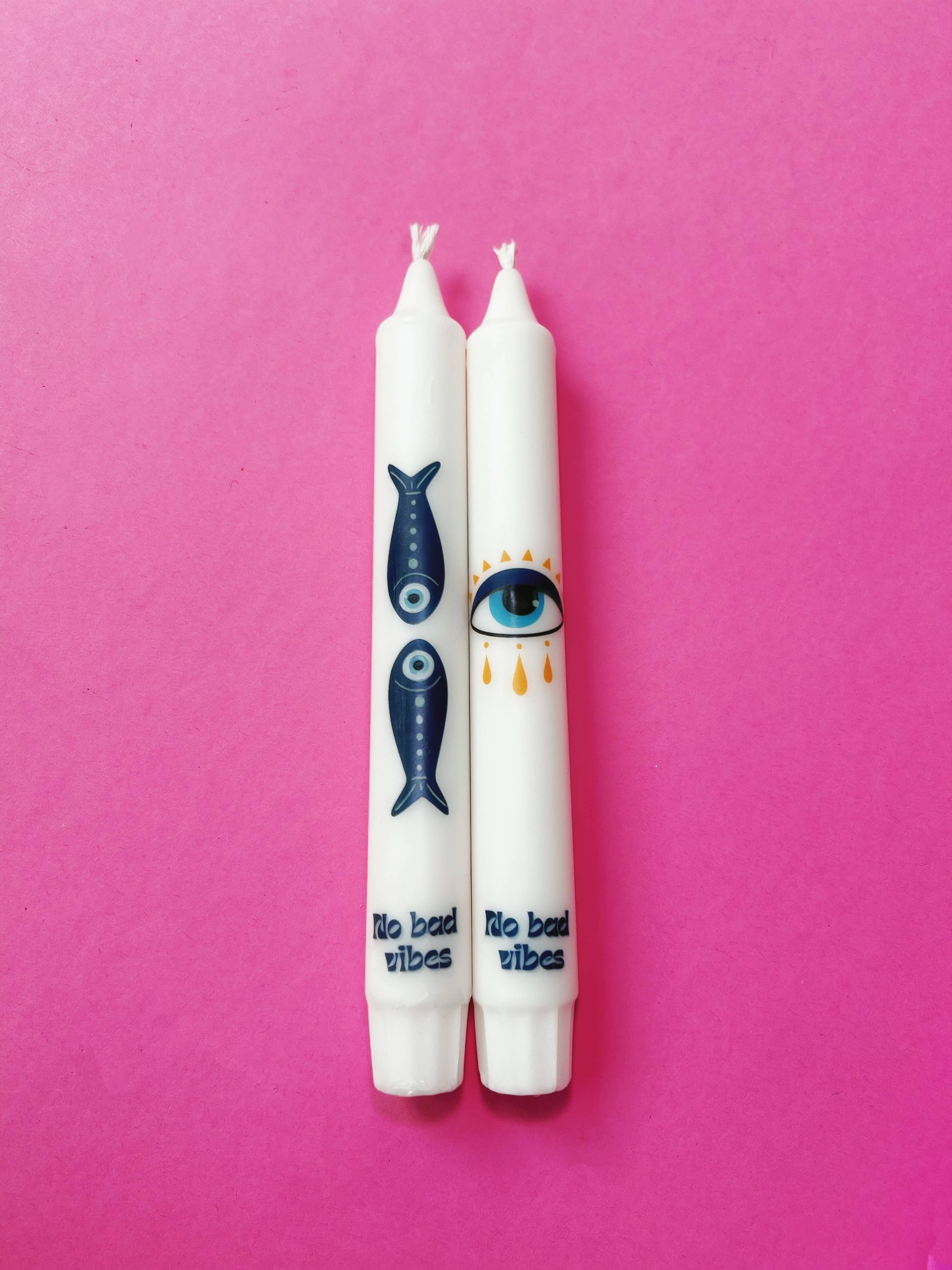 Galleria Lucia - Wholesale Taps toelopende kaars/kandelaar - Handgemaakte dinerkaarsen set van 2 | Vegan stearine | Boze oog1