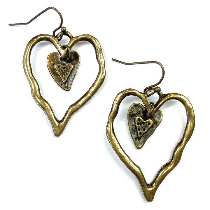 Lost & Found Trading - Wholesale Dangle Earrings - Funky Hearts Brass Ox Dangle Earrings0