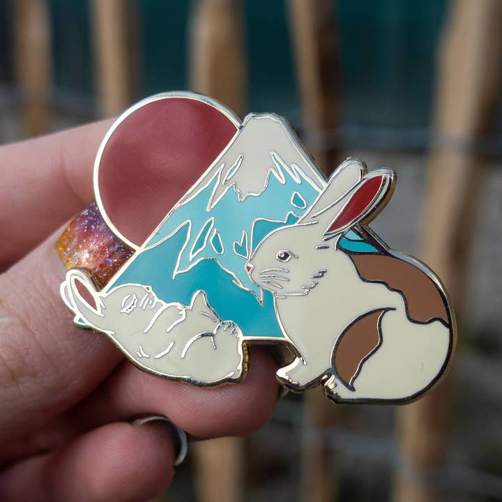 Mount Fuji Bunnies – Japanese Shrine Animals Enamel Pin for wholesale by Kabujiro