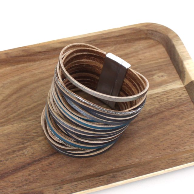  Charcoal Teal B25243 Multi-String Magnetic Closure Leather Bracelet for wholesale on Faire1