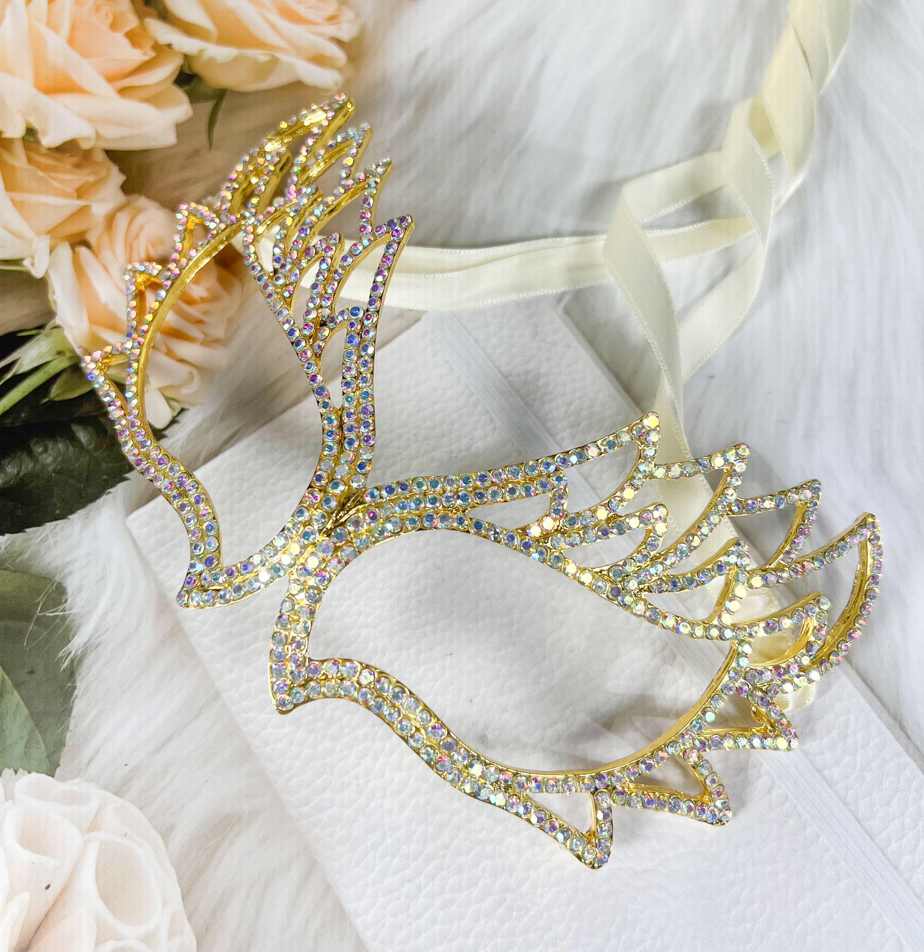 Happy Dream Gifts - Vendita all'ingrosso Costume di carnevale - Donna - Maschera in oro mascherato, maschera veneziana in cristallo Mardi Gras AB1