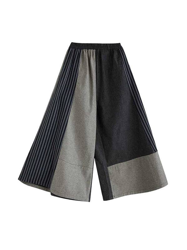 GRAY High Waisted Loose Elasticity Pockets Split-Joint Striped Pants Trousers for wholesale on Faire6