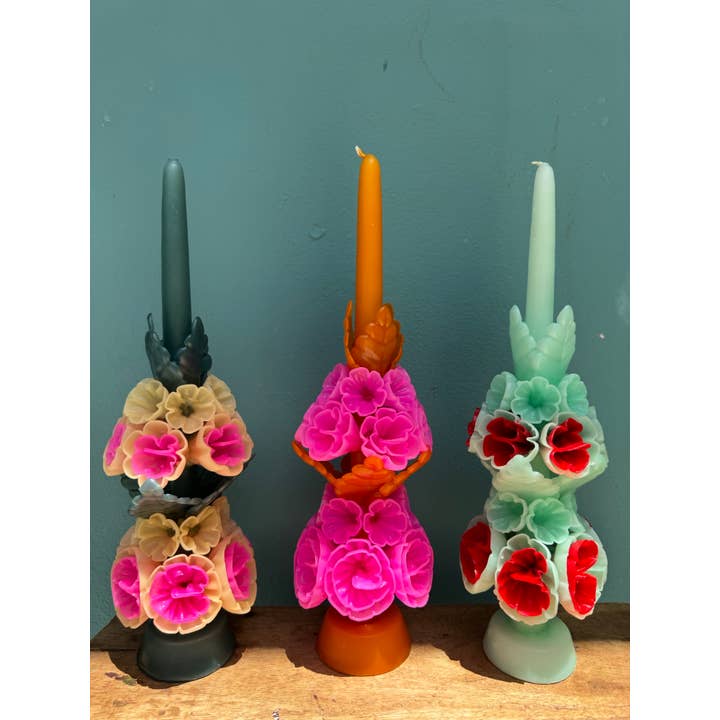 Cometa Home - Wholesale Novelty Candle - Tall Mexican Floral Candle- Lagoon + Sand1