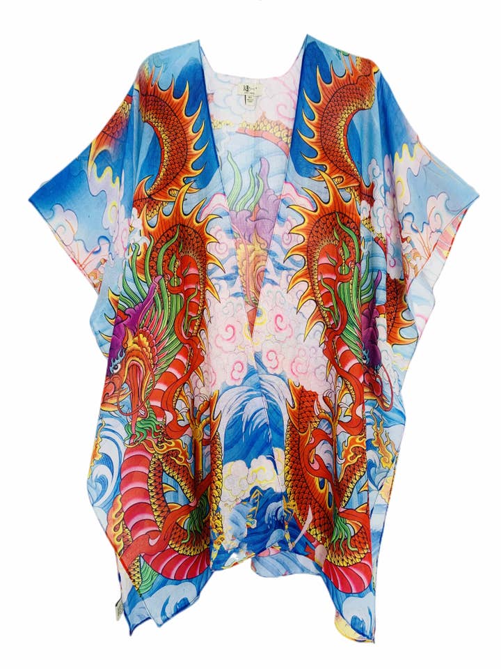 JC062769 Orange-Blue Dragon & Cloud Kimono for wholesale by JC Sunny Fashion