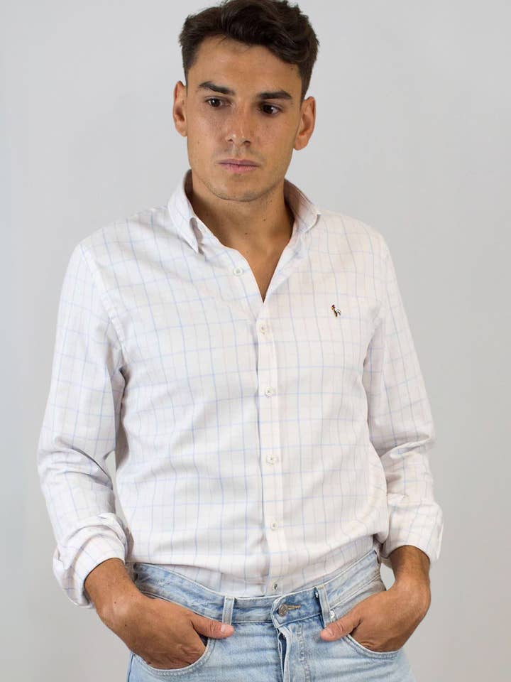 Vit skjorta med rosa och blå rutor för wholesale av Patadegayo