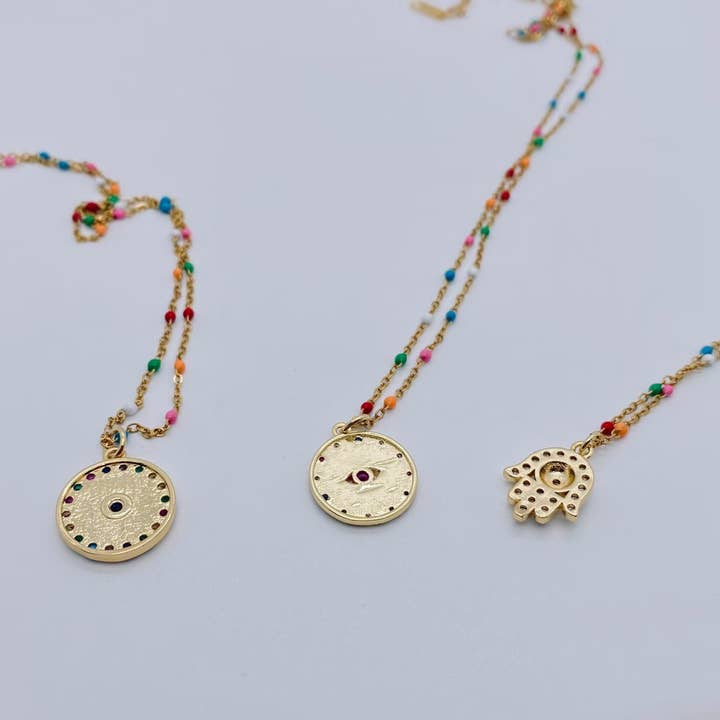 Mio Queena - Wholesale Pendant/Charm Necklace - Evil Eye Palm Sunflower Inlaid Zircon Pendant Necklace