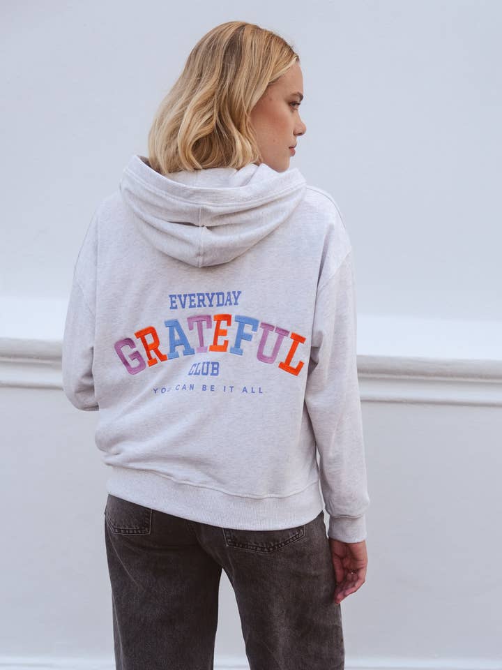 Grateful Zip Hoodie - Grau für den Großhandel von Rock on and Namaste