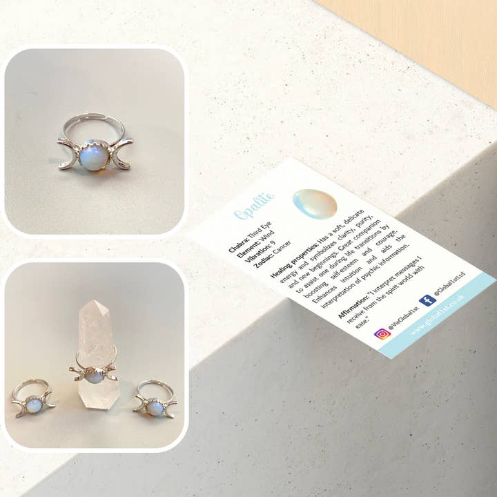 VIE - Wholesale Single stone/solitaire ring - Adjustable Triple Moon Ring with 0.5cm Gemstone22