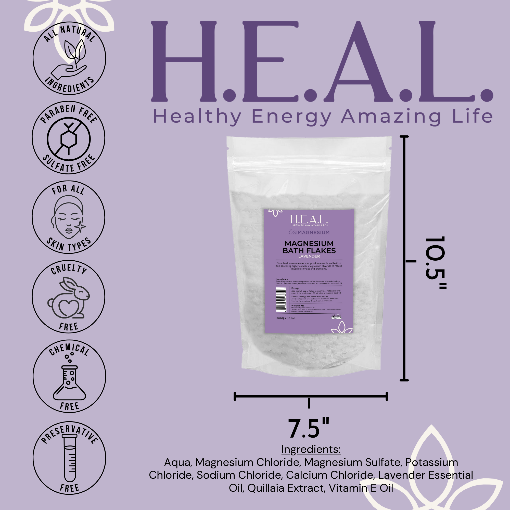 Healthy Energy Amazing Life - Wholesale Bath Salts - ŐSIMAGNESIUM Bath Flakes with Lavender Essential Oil3