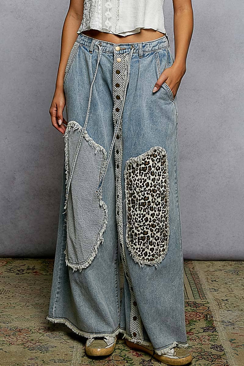 Pol Clothing - Wholesale Pants - Women's - Contrast floral twill front snap-button pants16