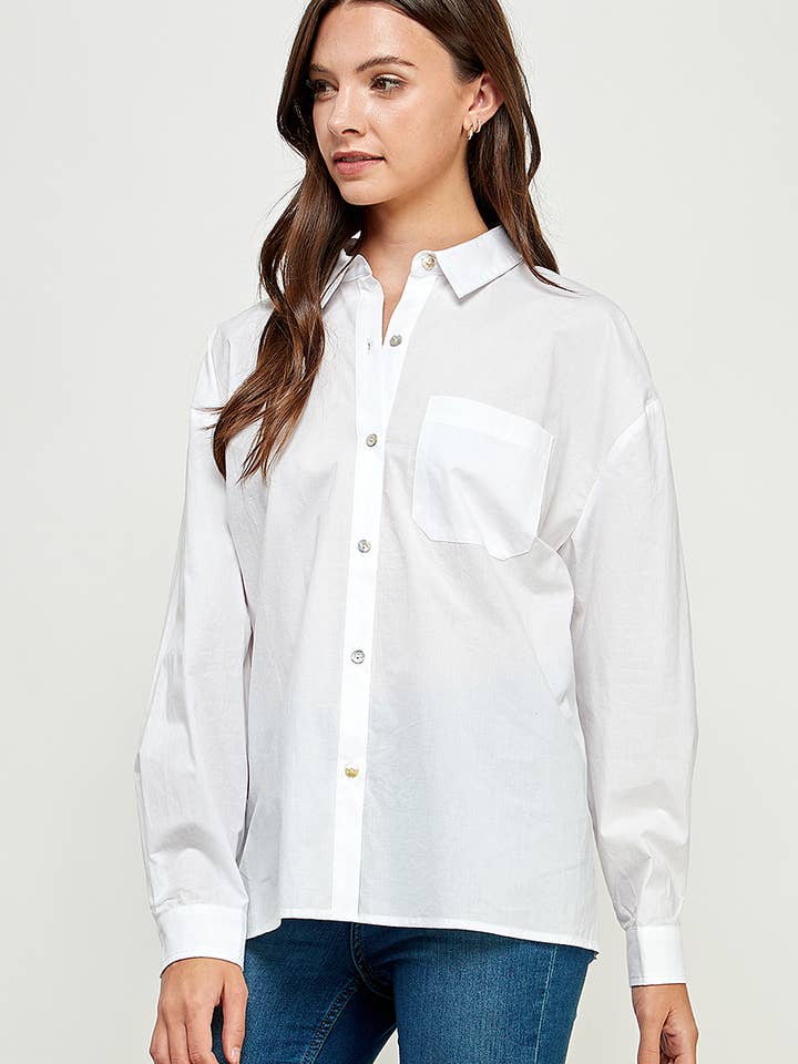 FUN2FUN - Wholesale Button Down Shirt - Women's - POPLIN COTTON BUTTON DOWN POCKET SHIRT10