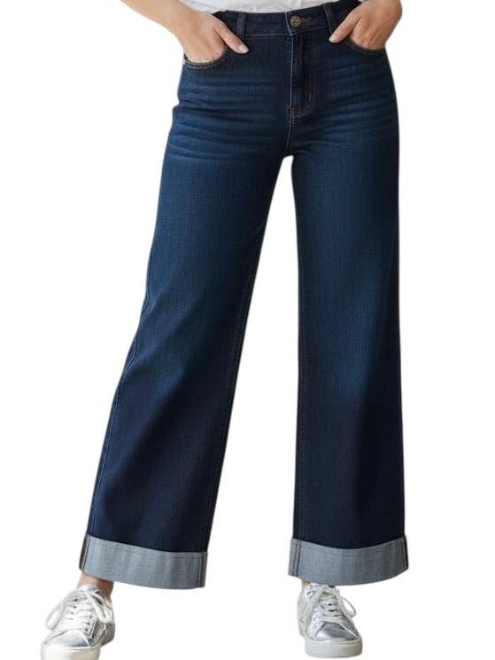 32.5" Sustainable Wide Leg Jean w/ Roll Cuff in Xay for wholesale by 1822 Denim