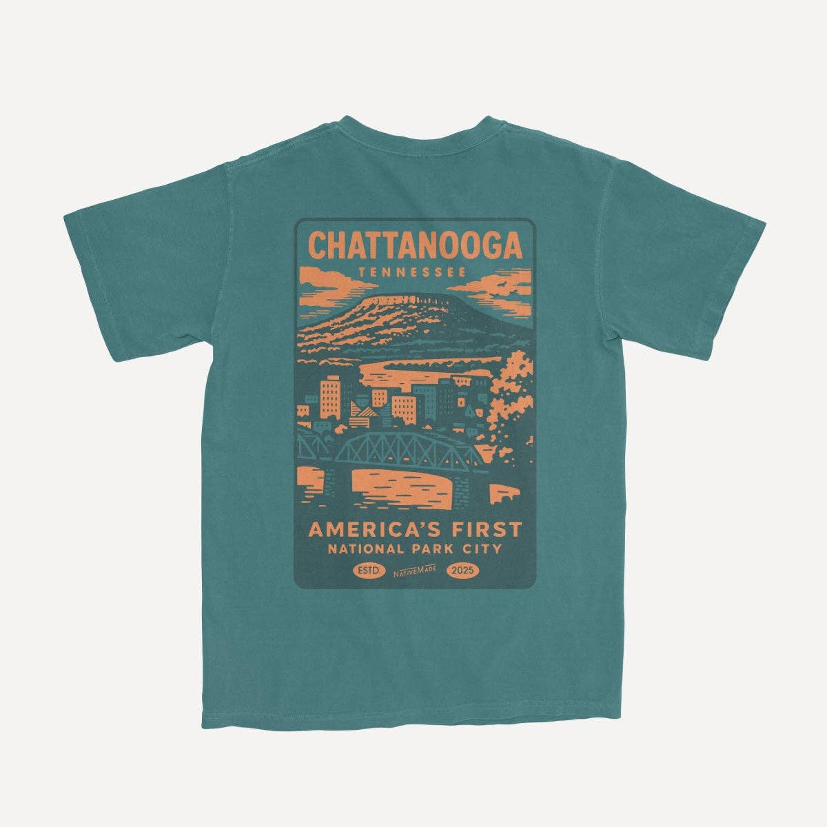 NativeMade - Wholesale Screen Printed T-Shirt - Unisex - National Park City Tee - Emerald / S-2XL1