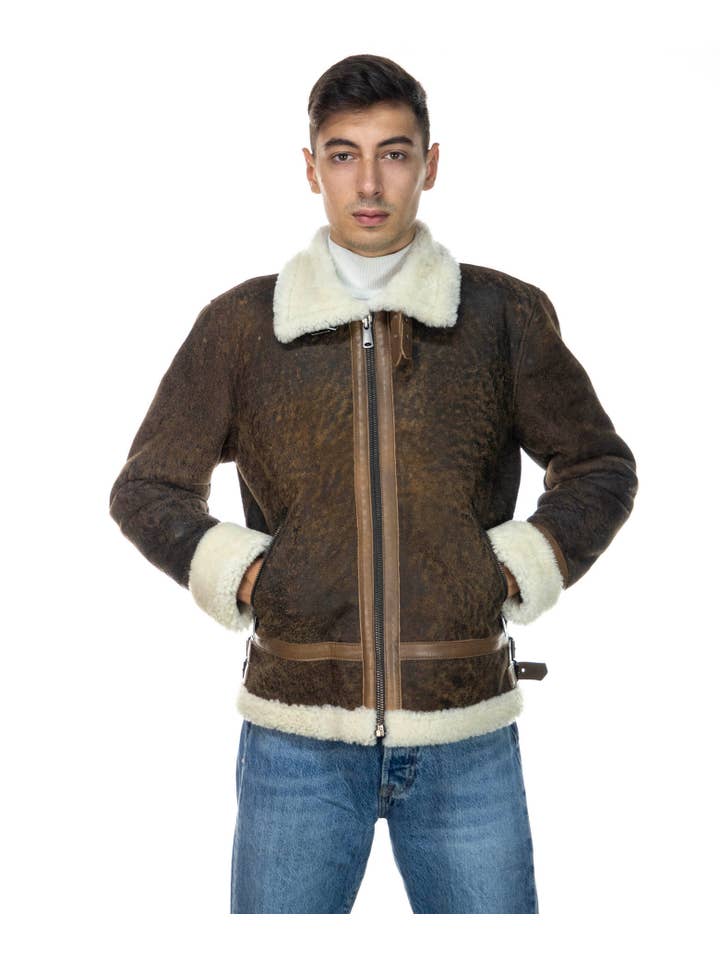 Michelangelo srls - Wholesale Leather Jacket - Men's - Franco - Men's Scratched Leather Jacket in Sheepskin