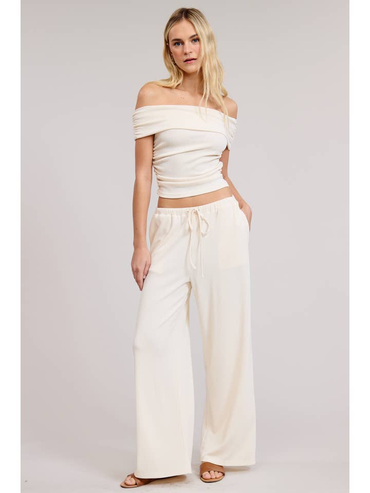 Mimosa - Wholesale Top & Pant Set (NOT Loungewear) - Women's - Off Shoulder Pants Set with Ruched Top1