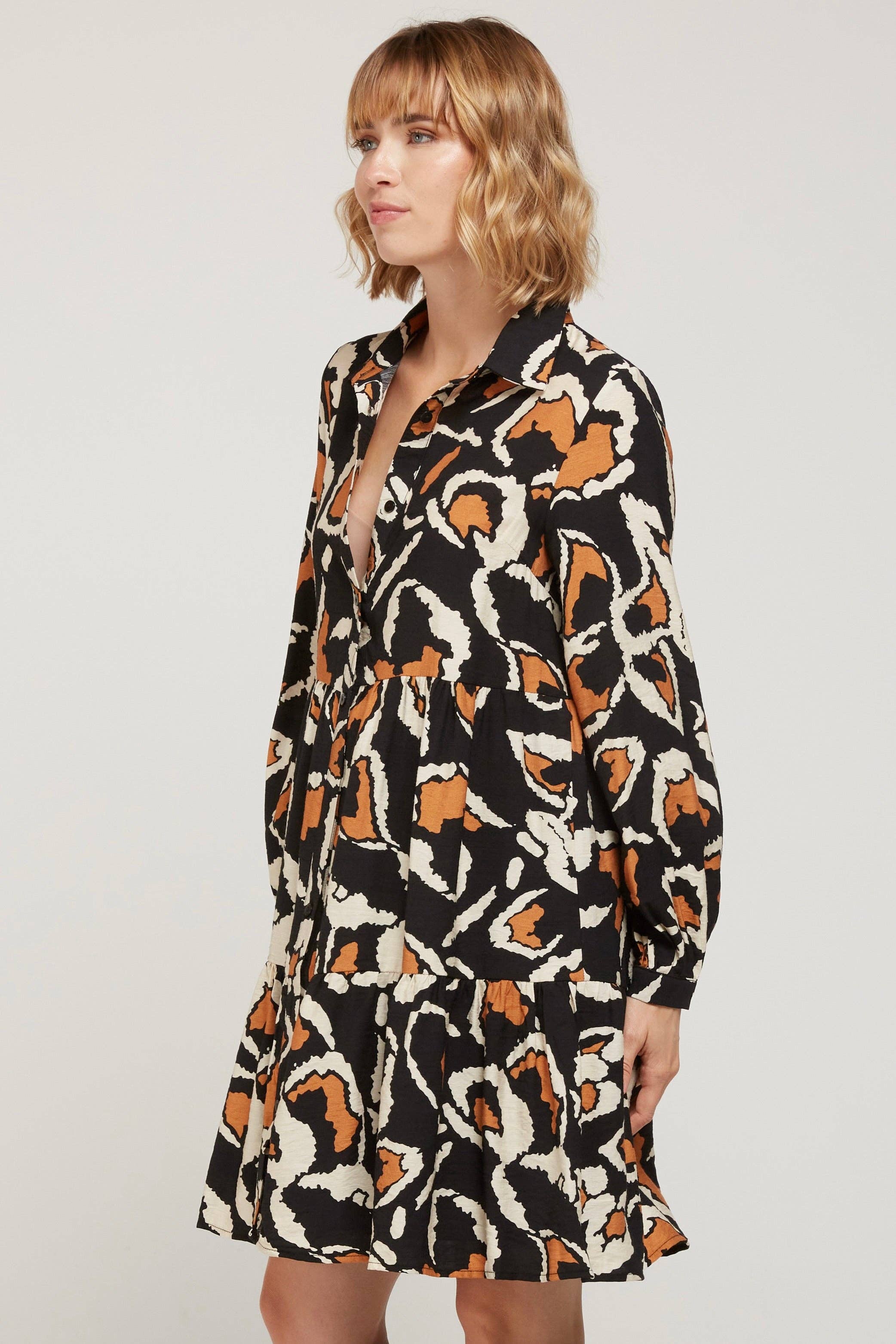 Andy & Lucy - Vendita all'ingrosso Vestito - Donna - MANOLA - Abito corto stampato - colletto a camicia, maniche lunghe1