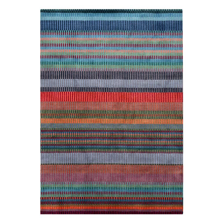 Handloom Area Rug in Blues and Coral - 100% Wool | Oare for wholesale by Margo Selby