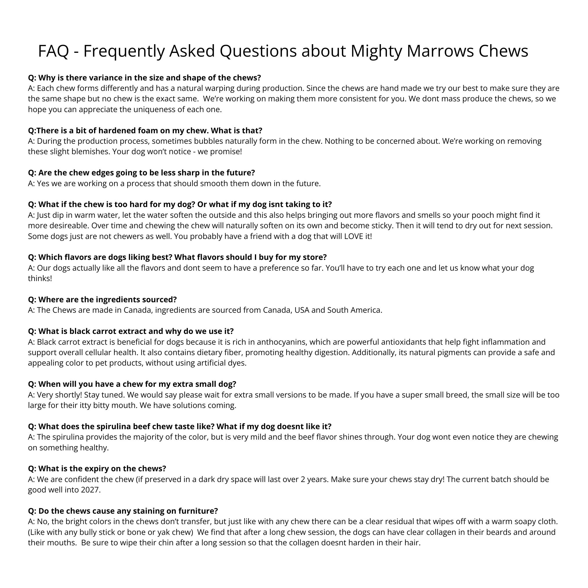 Wag & Bright Supply Co. - Vente Os à mâcher – chien - Mighty Marrows Collagen Dental Chew - Bœuf Spiruline - SM/LG17