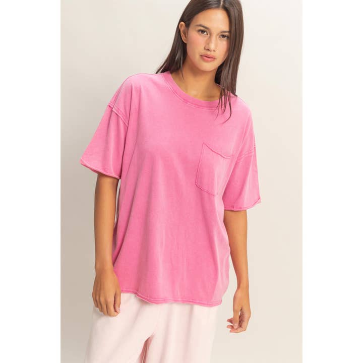 Washed Pocket Crew Neck T-Shirt for wholesale by Double Zero