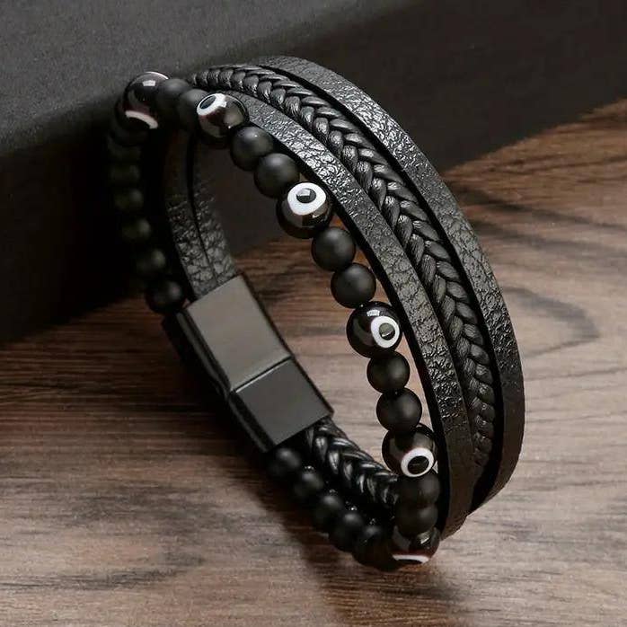 Tresset læderarmbånd med tyrkisk sort øje - Elegance for engroshandel hos INNOBIZ