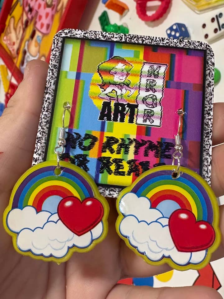 Boucles d'oreilles arc-en-ciel des années 90 - Jaune - Vintage 1999 pour la vente par NO RHYME OR REASON ART