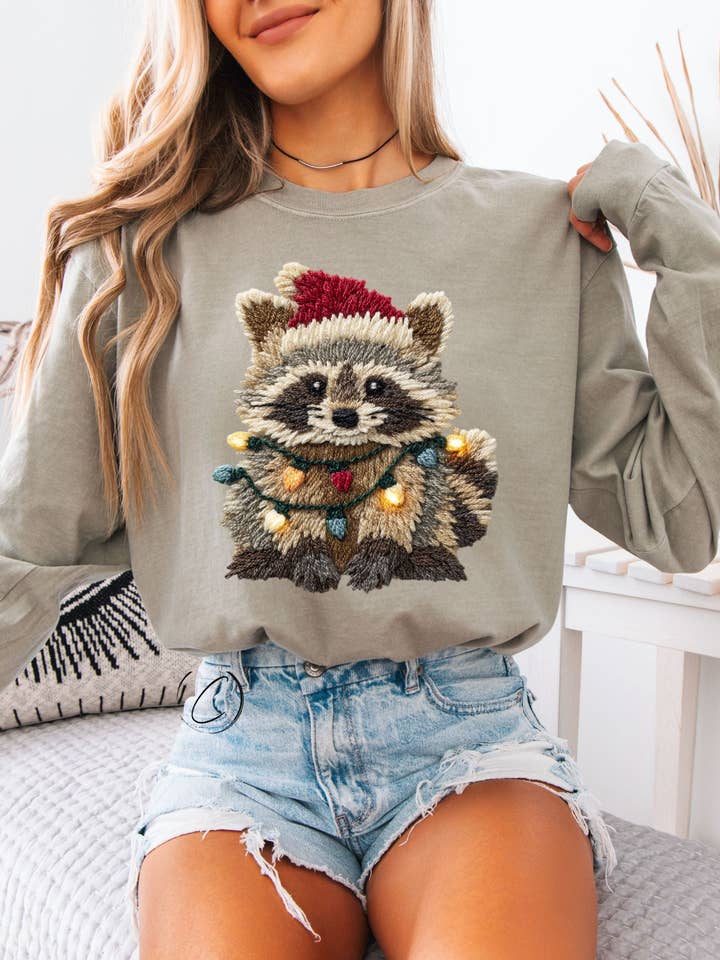 CMD Wholesale - Wholesale T-Shirt (Graphic) - Unisex - Faux Crochet Festive Feral Racoon Long Sleeve Graphic Tee1