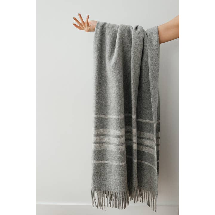 Linen Way Inc. - Wholesale Throw Blanket - Dublin Alpaca Wool Throw - Grey with Ivory Stripes