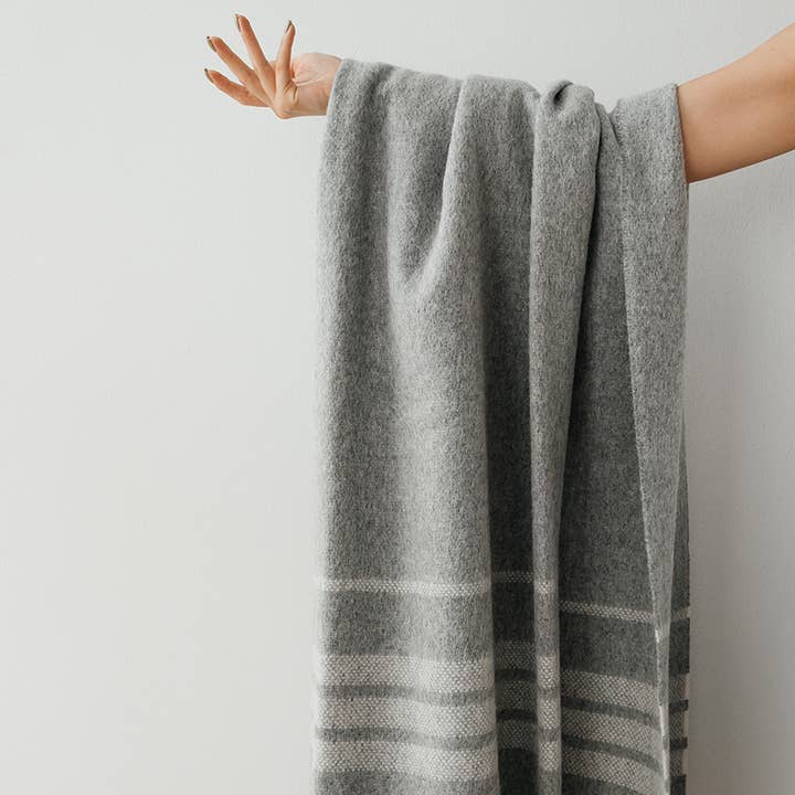 Linen Way Inc. - Wholesale Throw Blanket - Dublin Alpaca Wool Throw - Grey with Ivory Stripes0
