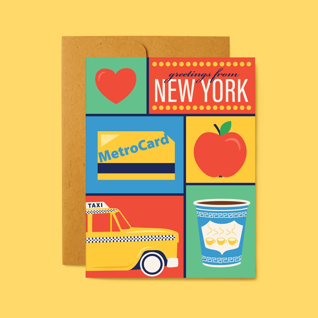 Belle Belette - Wholesale Everyday Greeting Card - Greetings from New York Colorblock Greeting Card