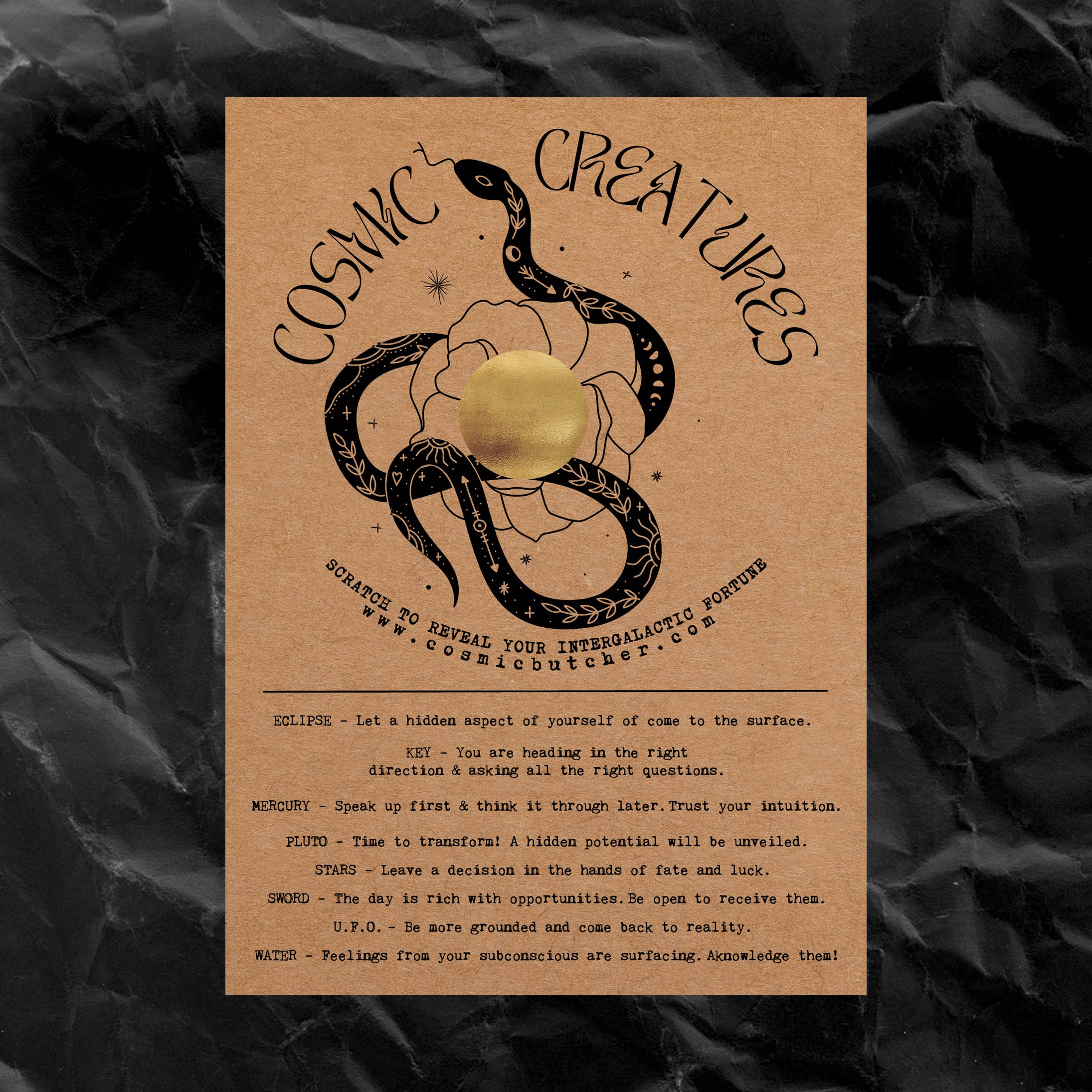Cosmic Butcher – Engroshandel Tarotkort – KOSMISKE SKABNINGER (SLANGE) Skrabeloddseddel5