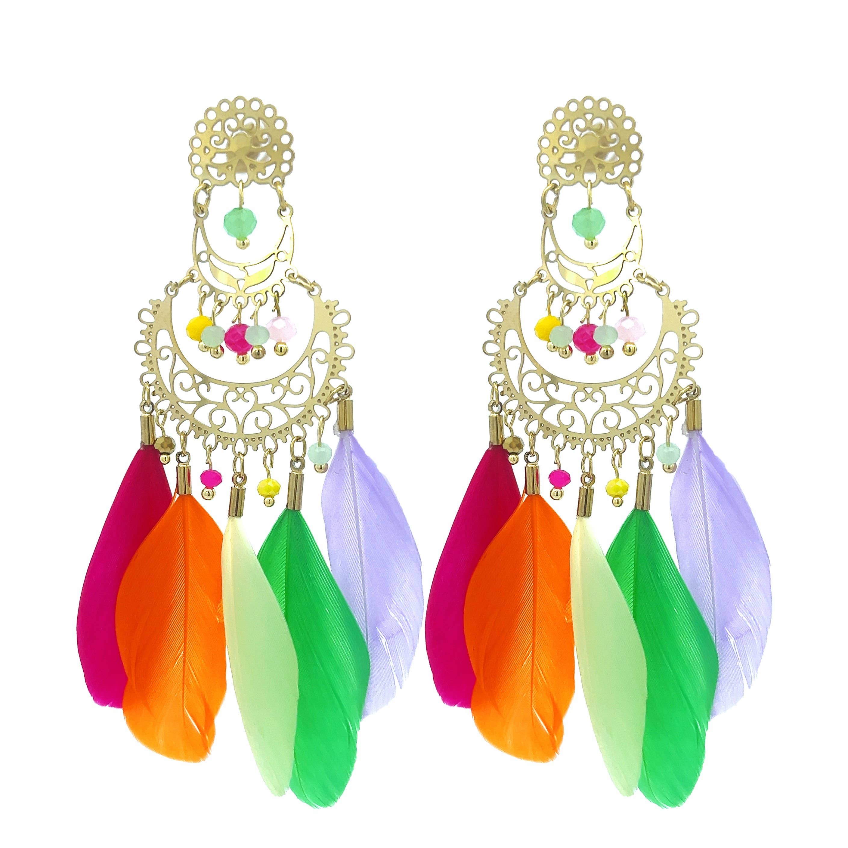 AMORINO SRL - Wholesale Hangende/ronde oorbellen - Oorbel met veren - YNK23100F1346