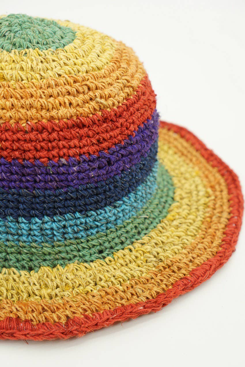 Olive & Pique - Wholesale Bucket Hat - Women's - Hand Crocheted Rainbow Hemp Bucket Hat, Made in Nepal2