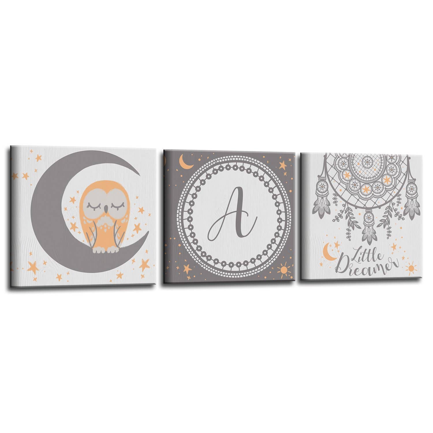 Ready2hangart, Inc. - Wholesale Gallery Wall Set - Little Dreamer' 3-Pc Wrapped Canvas Monogram Nursery Wall Art Set2