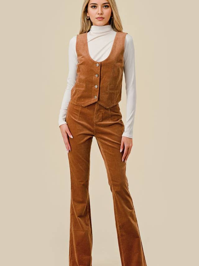 SIP6297C CAMEL CORDUROY BOOT CUT PANTS for wholesale by Saints & Hearts