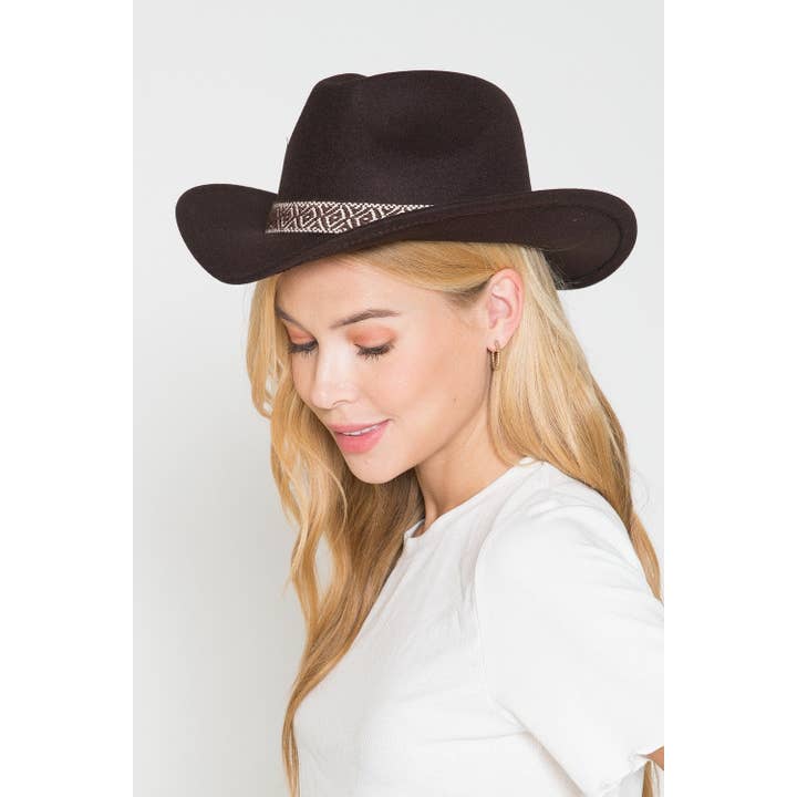 JOSSLYN by wall to wall - Wholesale Fedora - Women's - A VINTAGE CLASSIC COW BOY HAT WITH AZTEC TRIM | 40HW3137