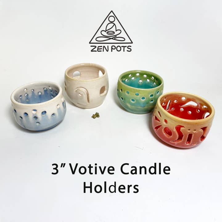 2-1/2 Votive Candle Carved Ceramic Cups cast Unique Shadows for wholesale by Zen Pots